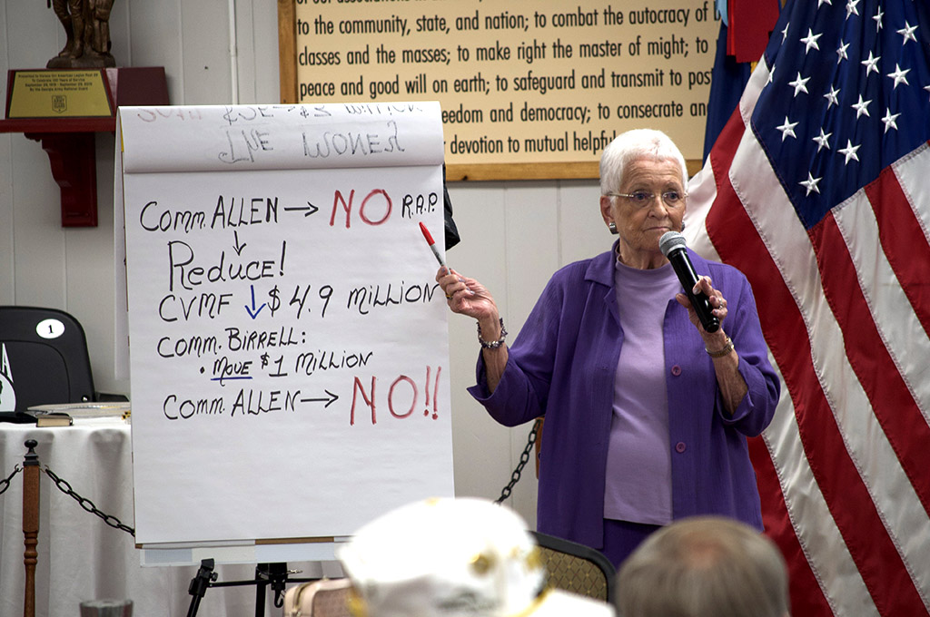 Donna Rowe, President and CEO of the Cobb Veterans Memorial Foundation addresses GA Veterans on the status of Cobb's Memorial